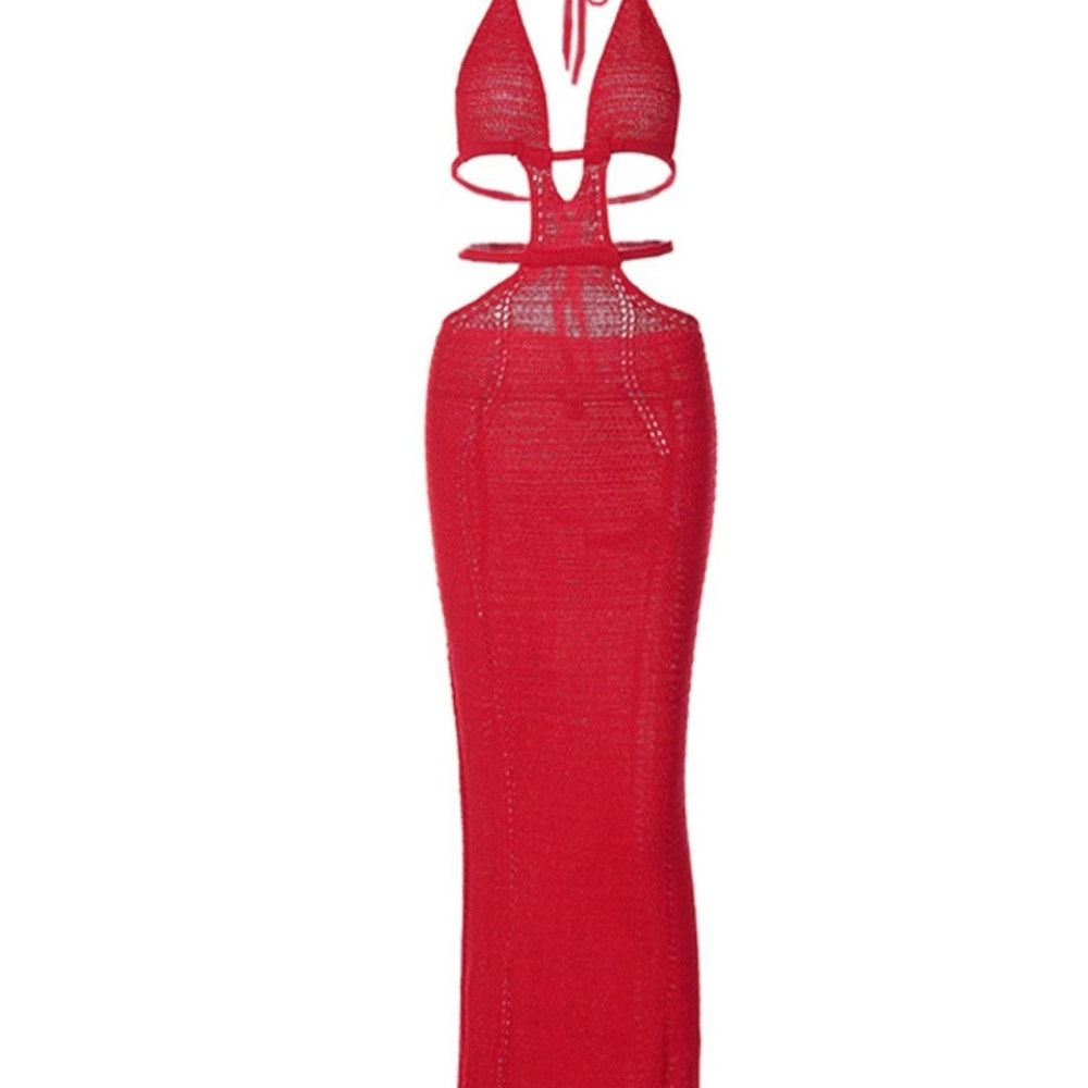 Elegant Red Halter Maxi Dress